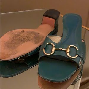 Gucci teal horse bit slides 11 41